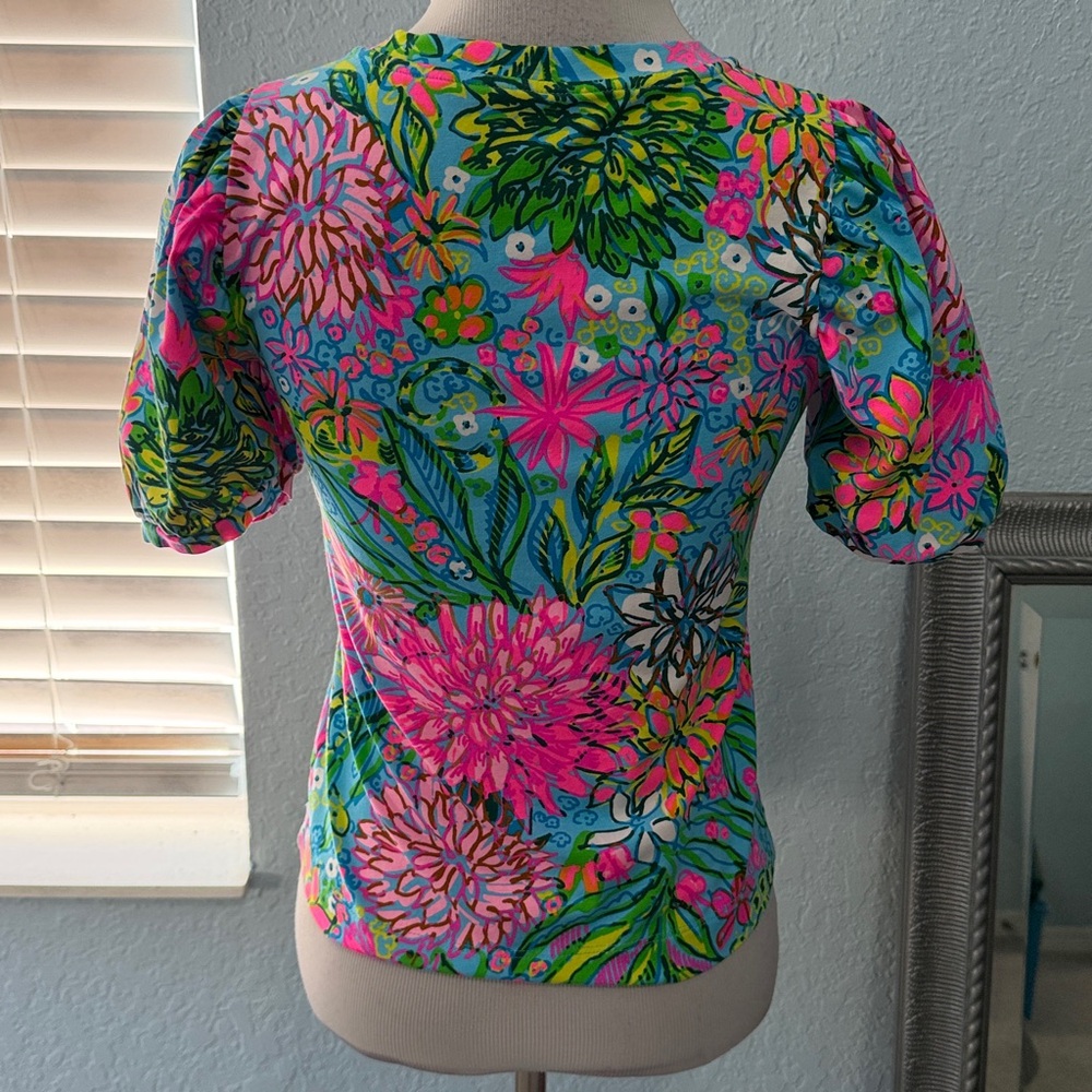 Lilly Pulitzer Floral Puff Sleeve Tee - Pink, Blue, Green - Picture 2 of 7